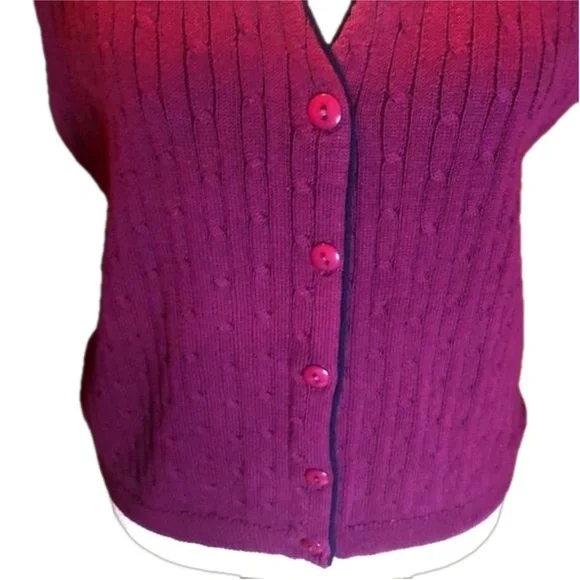 EASTBROOK Clothing Company Maroon w/ Black Trim Button Down Sweater Vest, Size M - Picture 6 of 8